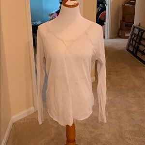 Free People Long Sleeve V Neck Sheer Top